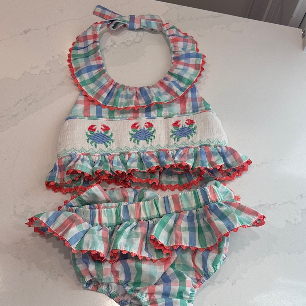 Plaid Crab Print Kids Diaper Cover Set